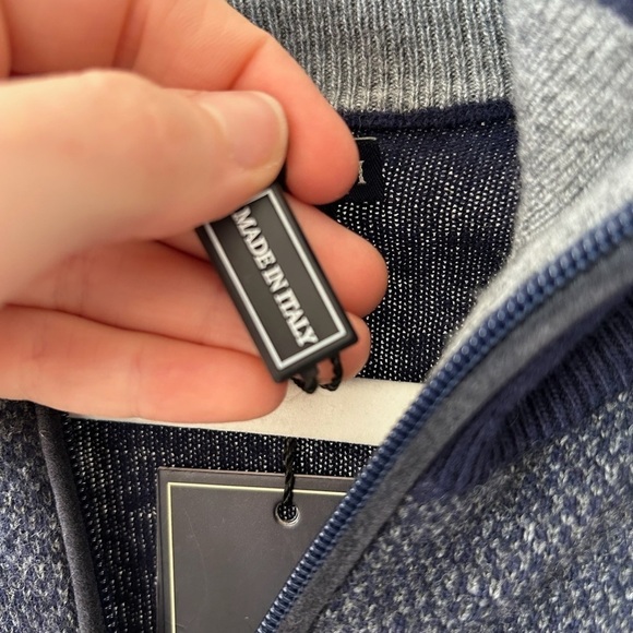 [M] NWT Filippo Riberti Italy Navy Blue Wooly Quarter Zip Longsleeve Sweater - Picture 10 of 12